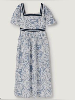 Boden Stripe Detail Maxi Dress in Mountain Spring Leaves Blue White